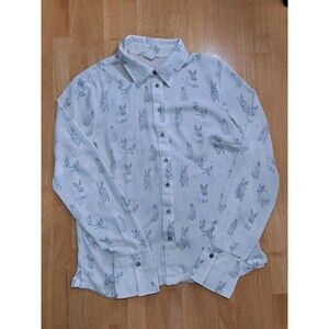 H&M Bunny Rabbit All Over Print Button Up Ivory Shirt Women's Size 4